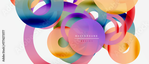 Abstract colorful shapes overlap, creating dynamic visual effect. Bright hues blend, forming modern design element. Smooth curves dominate composition.