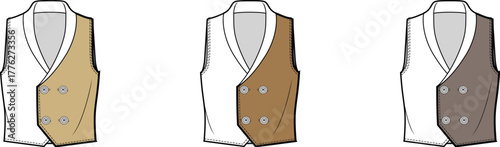 Vector Illustration Formal Men's Vest Fashion Design Mockups with Button Detail