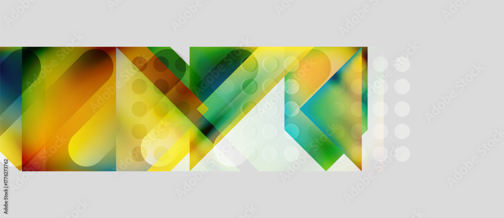 Fototapeta premium Abstract geometric design. Colorful overlapping shapes create dynamic visual effect. Modern, vibrant composition with gradients.