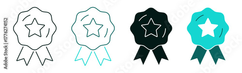 Quality certified badge icon set. Certification, Award or Premium concept. Line, solid color or black heart logo for web and UI. Editable vector stroke illustration. Symbol for app or digital platform
