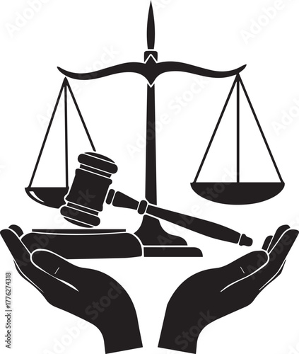 Symbolic image of hands holding scales of justice and gavel representing human rights and law