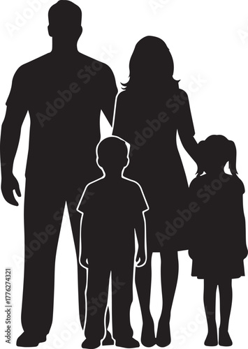 Silhouette of a diverse family of four celebrating human rights and unity with hope