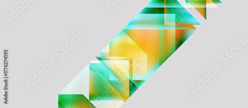 Abstract geometric composition. Overlapping translucent rectangles create dynamic visual effect. Colors blend, forming gradient patterns. Minimalist design.