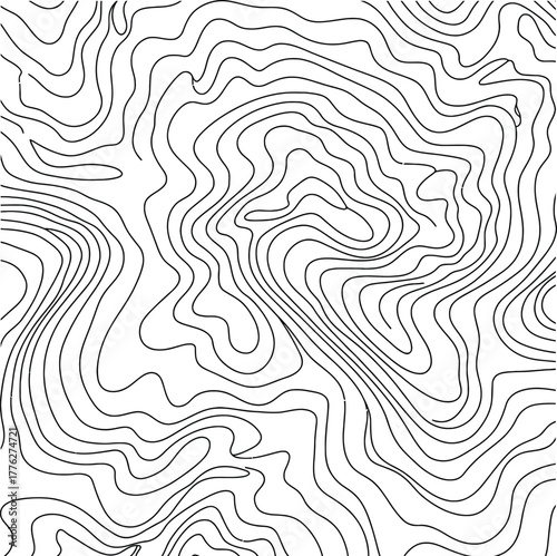 Topographic map contour lines pattern, abstract representation of elevation and terrain, isolated on white background