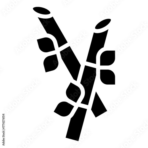 Bamboo Glyph Black Silhoutte Icon Design Vector - Two crossed bamboo sticks representing nature, growth, and sustainability
