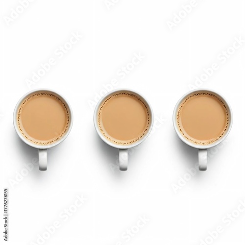 Three cups of tea milk image of AI white background.