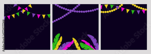 Carnival mardi gras party Set Artboard Design. For festival branding event promotion party invitation and creative graphic design project. Vector illustration