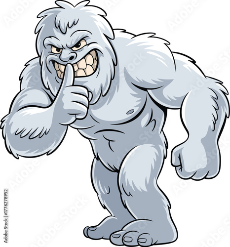 Angry cartoon yeti character illustration, white abominable snowman monster with open mouth roaring expression, funny mythical creature design for artwork