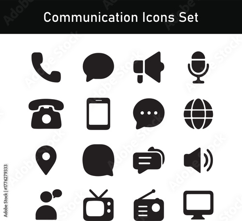 Communication icons set media and contact silhouette symbols vector