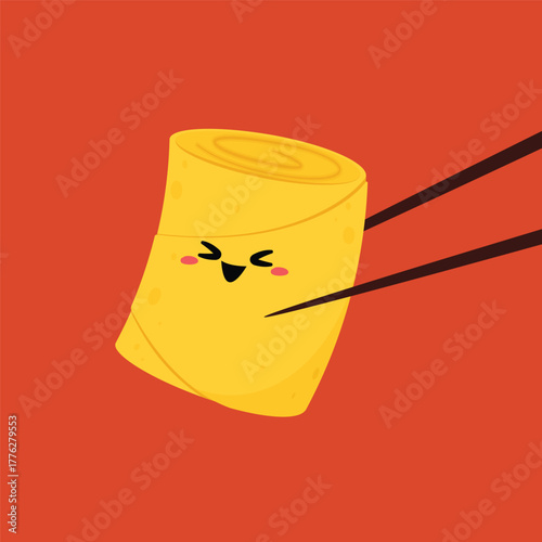 Spring rolls flat vector illustration clipart isolated on red background. Spring rolls character cartoon vector.