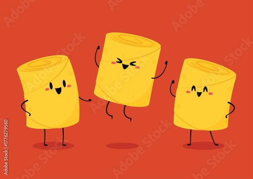 Spring rolls flat vector illustration clipart isolated on red background. Spring rolls character cartoon vector.