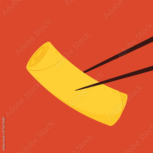 Spring rolls flat vector illustration clipart isolated on red background. Spring rolls cartoon vector.