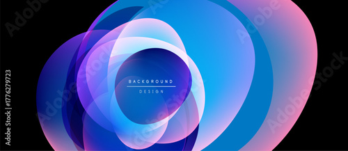 Abstract design features overlapping translucent circles. Colors blendblues, purples, pinkscreating dynamic visual effect. Modern, sleek presentation.