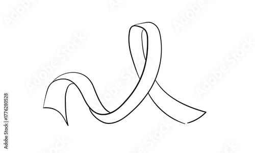 Awareness ribbon in continuous line art, National Cancer Awareness Day, continuous line design. Vector illustration