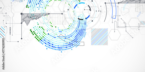 Abstract background. Scientific and technological concept with the use of technical elements formed in the shape of a circle. Vector