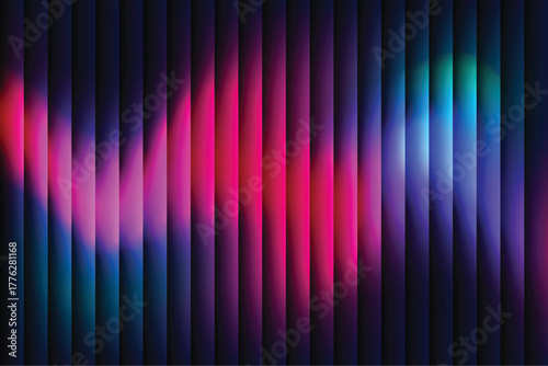 Glass ripple texture with dark gradient background and vivid colorful light streaks. Futuristic distortion, moody abstract glow,