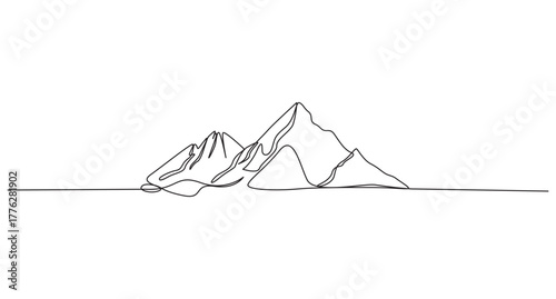 One continuous line art drawing of mountain range landscape,Continuous Line Mountain Range Drawing vector illustration,Abstract mountain range landscape simple one line art drawing of mountains
