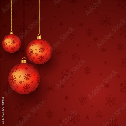 Christmas background with decorative hanging baubles 