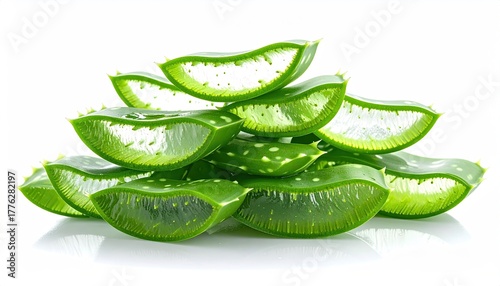 Wallpaper Mural Freshly Cut Aloe Vera Slices Pile Up On White Background With Translucent Edges And Green Texture Torontodigital.ca
