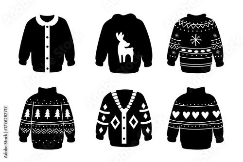 Silhouette christmas sweaters with nordic winter festive knit pattern