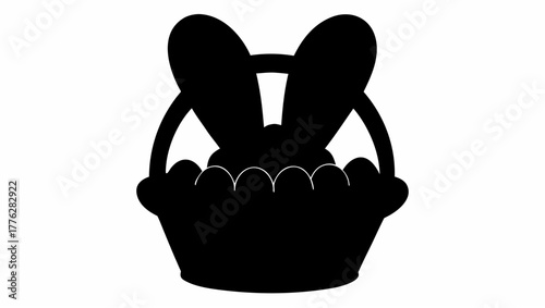 Silhouette of easter basket filled with eggs and bunny ears sticking out on a white background image