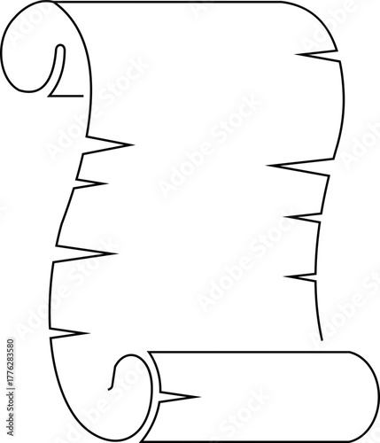 Old scroll paper icon antique parchment, vintage manuscript, and rolled document ancient writing and medieval paper in black line, and gradient style vector illustration