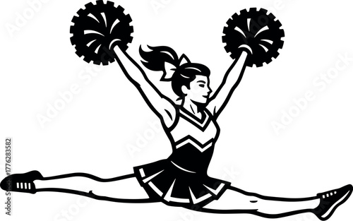 Cheerleader split jump vector illustration silhouette cricut design
