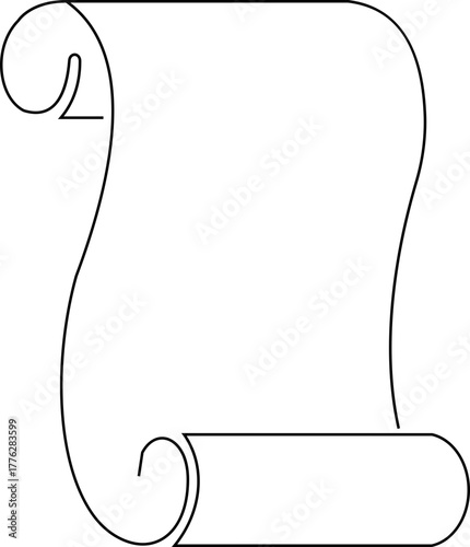 Old scroll paper icon antique parchment, vintage manuscript, and rolled document ancient writing and medieval paper in black line, and gradient style vector illustration