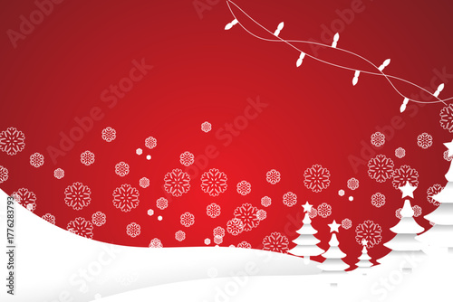 Christmas background red with snowflakes and Christmas ornaments, for greeting cards, banners, web design templates, flyer cards