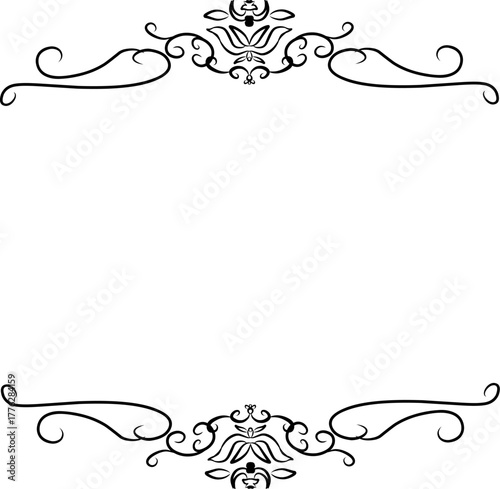 Elegant black ornamental border with flowing, symmetrical swirls framing a clean, open center space.