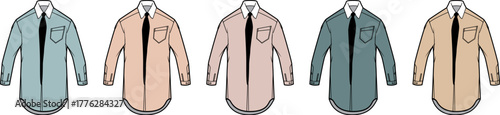 Professional long-sleeved button-up shirts displayed in a spectrum of muted and pastel colors, offering versatile options for business, formal, and smart casual attire
