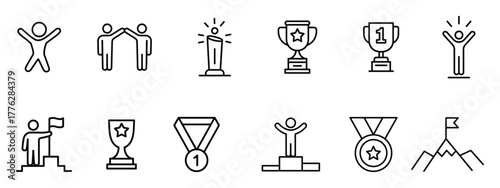 Champion, first place set icon vector. winning, success, and leadership symbol. vector illustration.
