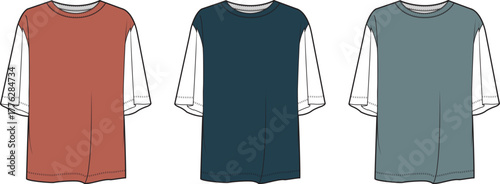 Variety of Fashionable T-shirts with Contrast Sleeves in Various Colors for Apparel Designs and Styles