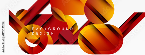 Abstract geometric shapes, vibrant orange hues, dynamic composition. Modern design elements create visual interest.