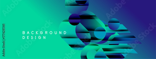 Abstract gradient background. Geometric shapes overlap, creating dynamic visual effect. Teal, blue hues dominate composition. Modern design element.