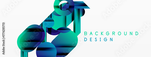 Abstract geometric shapes overlap, creating vibrant teal, blue gradients. Minimalist design suits modern backgrounds, presentations.