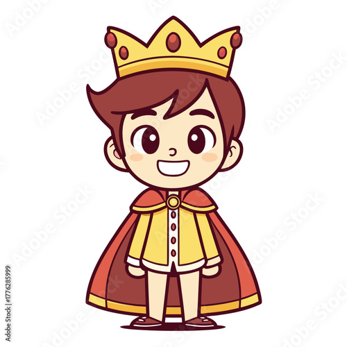 A cute cartoon king wearing a crown and cape illustration
