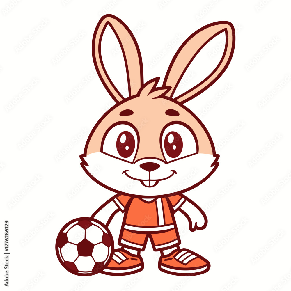 Obraz premium Adorable Rabbit Soccer Player Cartoon Illustration