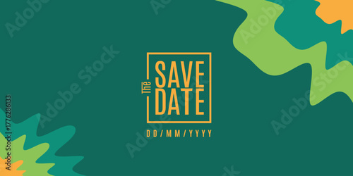 Save the date banner Swirl Elements with Gradients. Carnival 3D Pattern. Can be used for business, marketing and advertising. logo graphic design of event summit for Technology and upcoming events