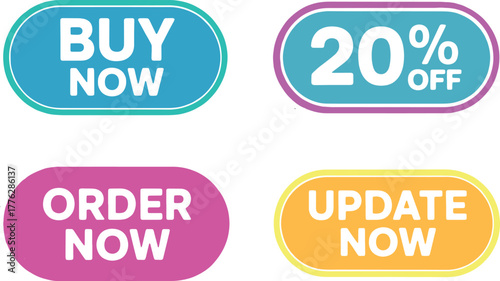 Buy now and order now button sticker design with modern gradient style for online shopping and digital promotion concept vector