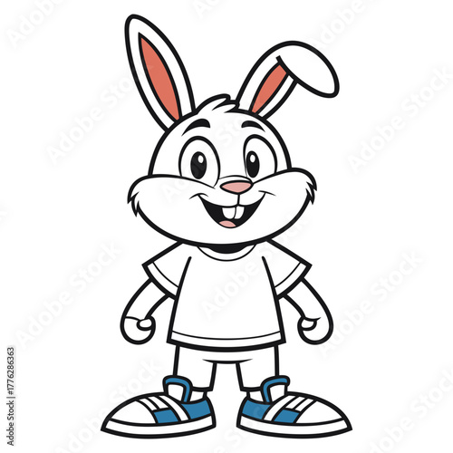 Adorable standing bunny character illustration, a cheerful and friendly cartoon animal mascot for children's designs