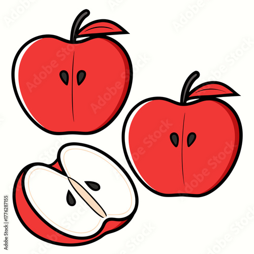 Vibrant Red Apples A Fresh Cut and Whole Illustration