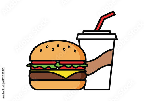 Delicious hamburger and soda drink combo fast food Vector