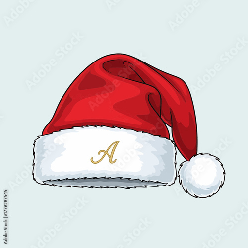 A Festive Red Santa Hat with a Golden Initial 'A' on White Fluffy Trim, Celebrating the Holiday Spirit