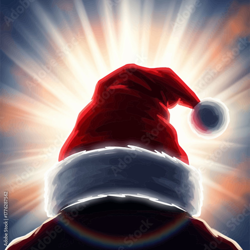 Iconic Santa Hat Illuminated by a Radiant Spotlight, Evoking the Magic of the Holiday Season