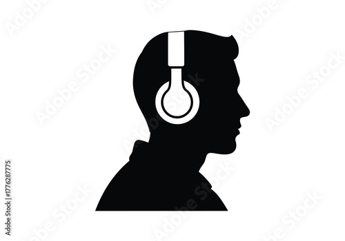 Person wearing headphones listening to music profile icon Vector