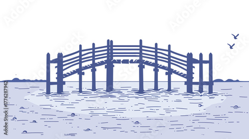 Flat line art illustration of a bridge over water — minimalist architectural vector design