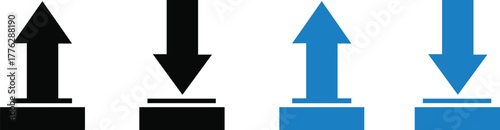 Two sets of arrows pointing up and down indicating direction and movement on a white background