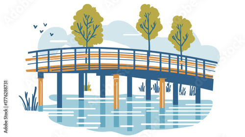 Flat line art illustration of a bridge over water — minimalist architectural vector design