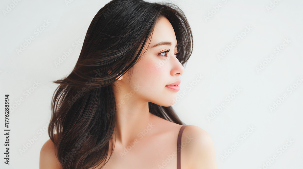 Fototapeta premium 自然光に包まれた美しい横顔の女性